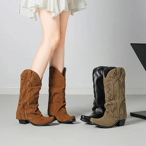 Slouchiga Cowboyboots i Mocka för Dam