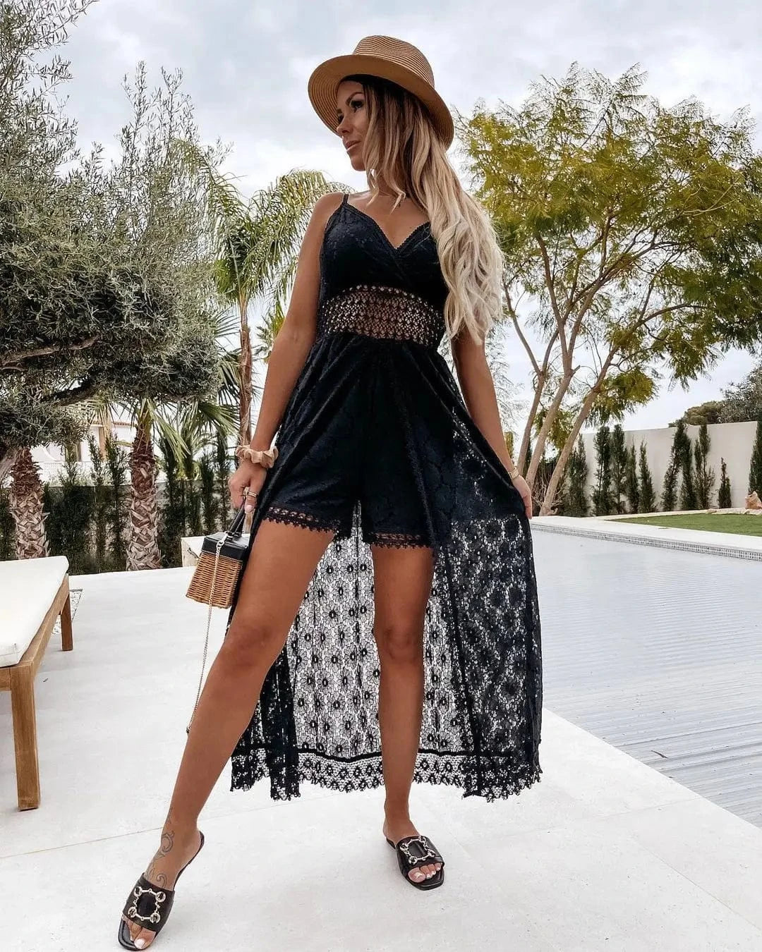Sommar Western Broderie Anglaise Klänning Svart / S