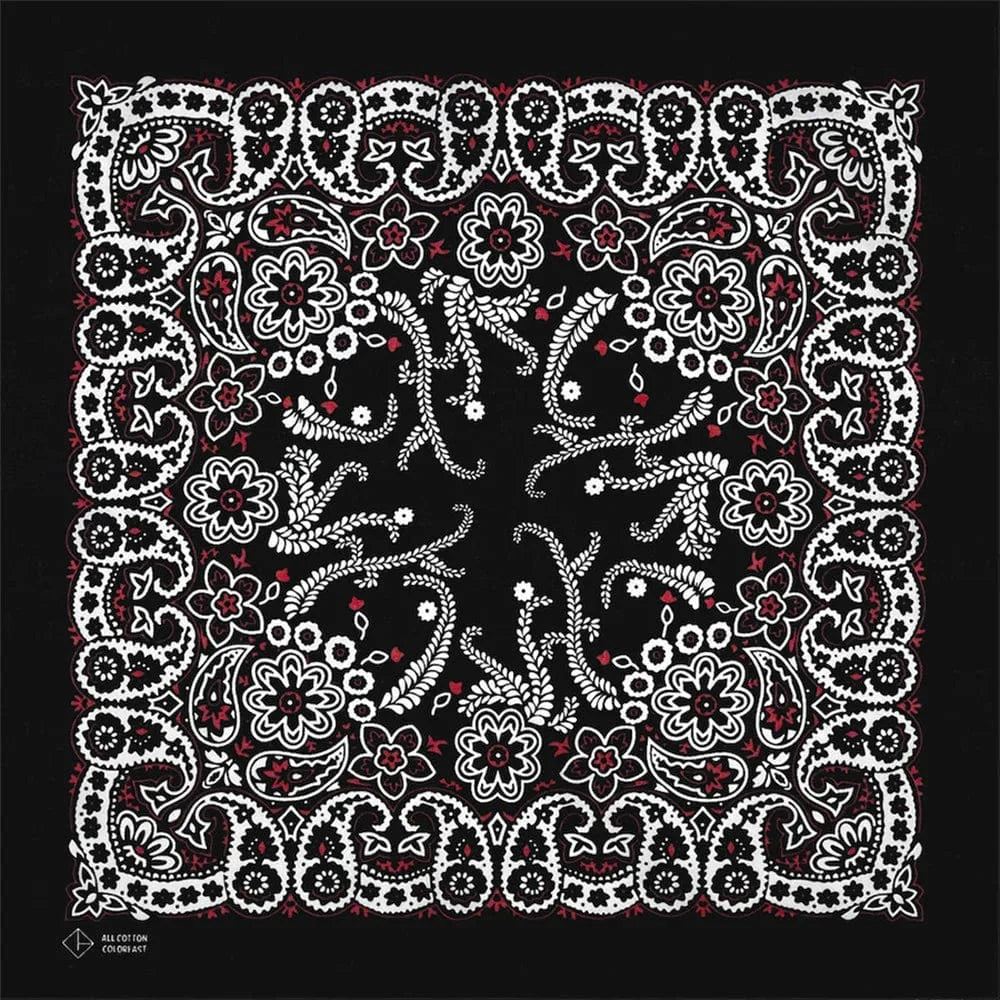 Svart Bandana med Vitt och Rött Blomstermönster Svart och vit