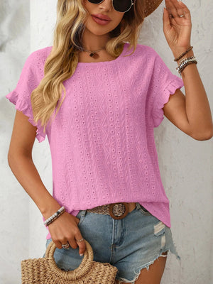 T-shirt blus med volangärmar