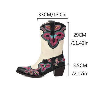 Tvåfärgade Höga Cowboyboots med Blommigt Broderi för Dam