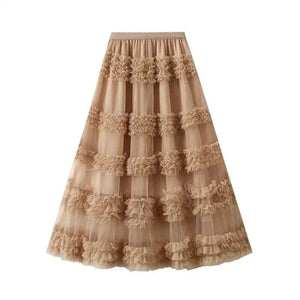 Tyllkjol med strukturerad spets Khaki / One Size