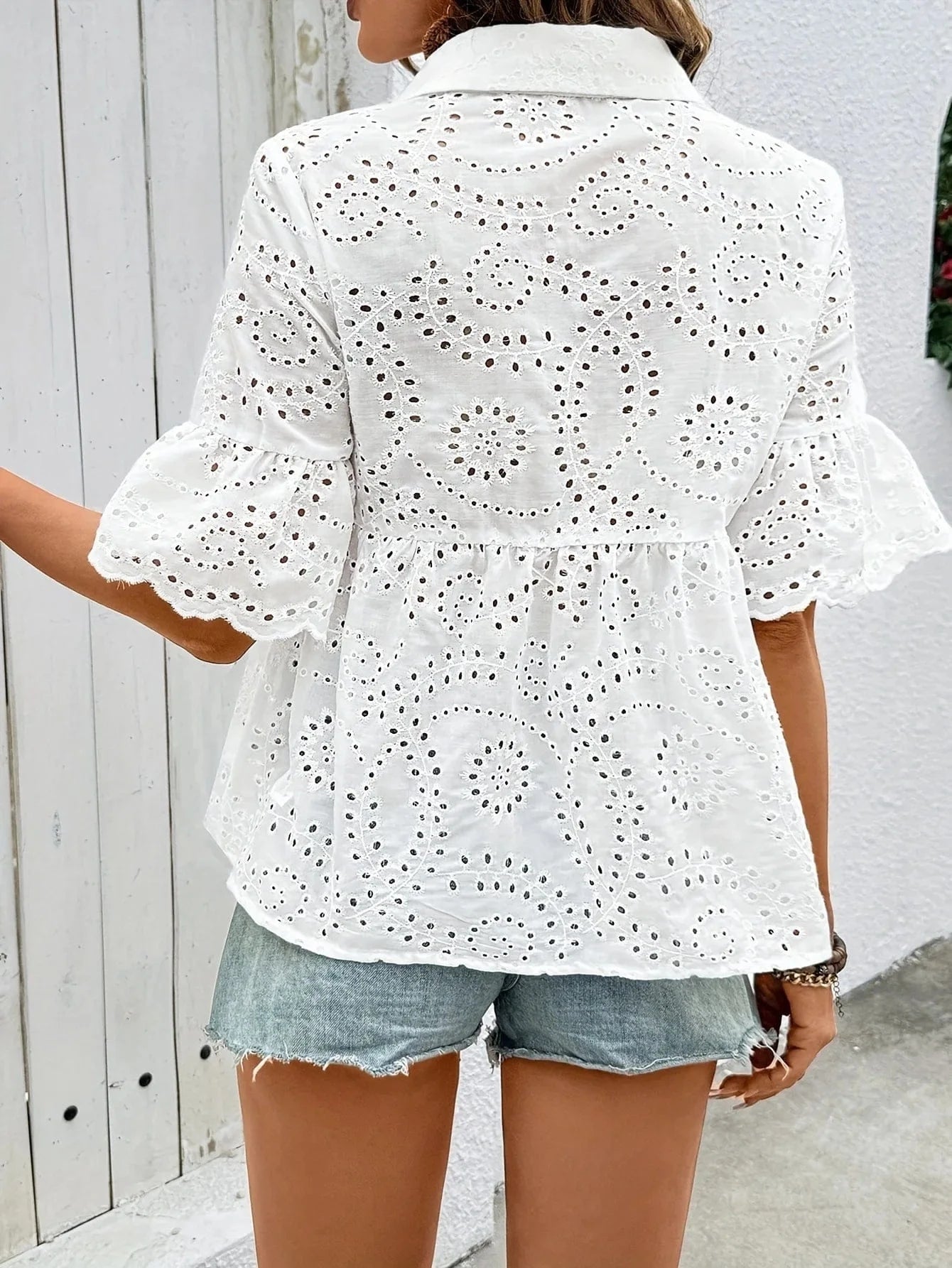 Vit blus broderie anglaise
