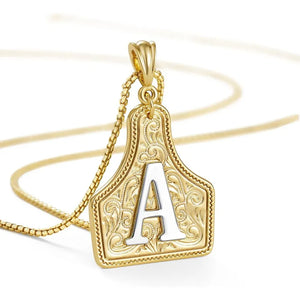 Western Cowgirl Initial Necklace Cowboy A-Z Letter Pendant Necklace for Women Handmade CowTag Two-Toned Jewelry Gift A / With cowboy box