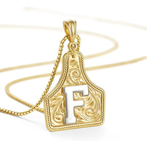 Western Cowgirl Initial Necklace Cowboy A-Z Letter Pendant Necklace for Women Handmade CowTag Two-Toned Jewelry Gift F / With cowboy box