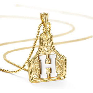 Western Cowgirl Initial Necklace Cowboy A-Z Letter Pendant Necklace for Women Handmade CowTag Two-Toned Jewelry Gift H / With cowboy box