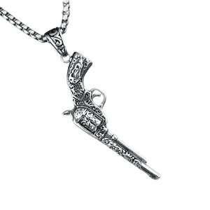 Western revolverhalsband i rostfritt stål Silver / 60cm