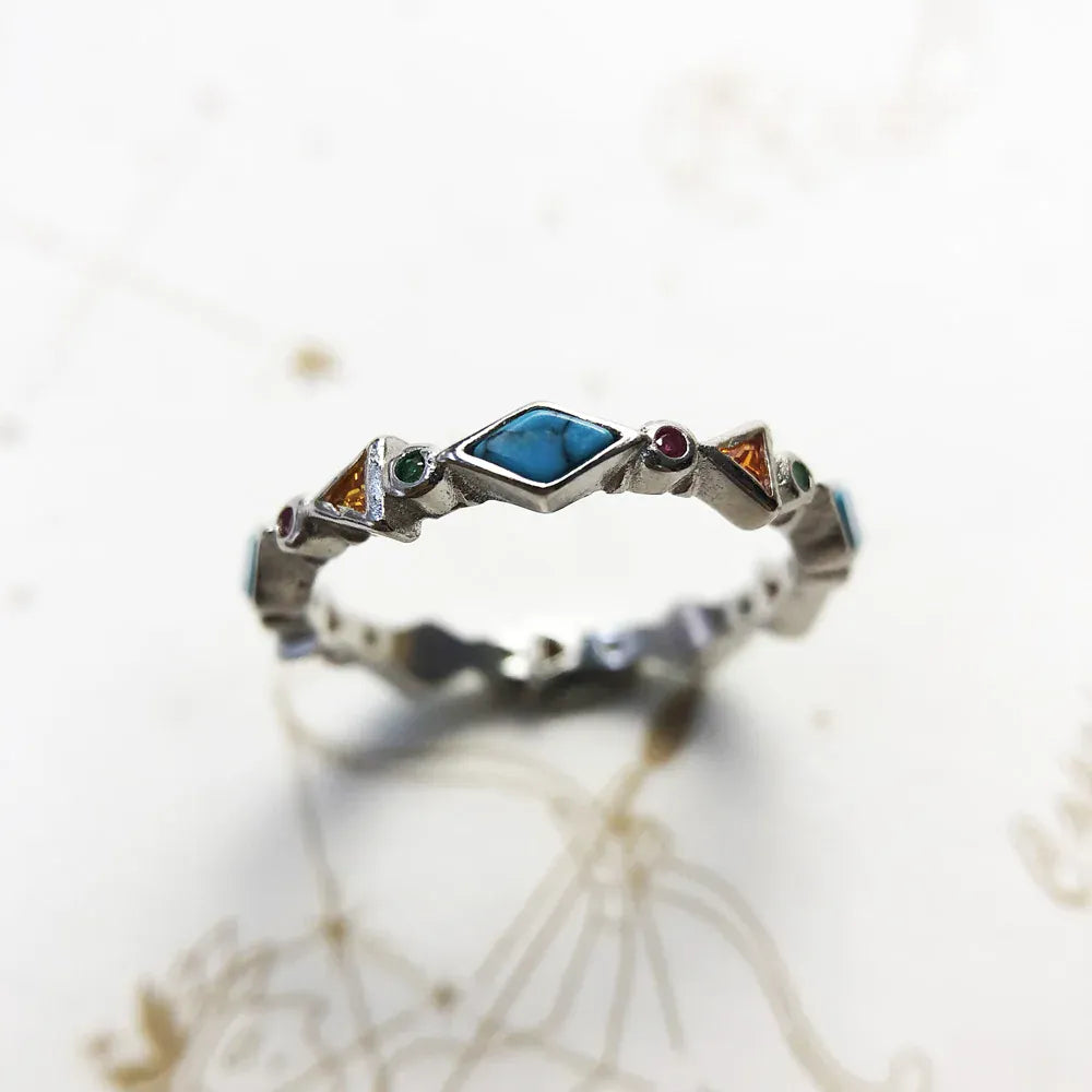 Western ring i 925 silver med turkossten