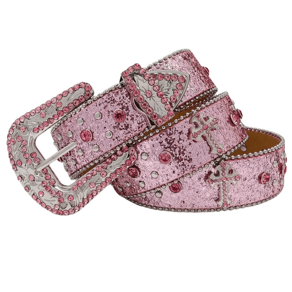 Westernbälte Rosa med Strass och Korsdetaljer Rosa / 115cm