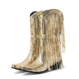 Westernboots med Glittrande Fransdesign