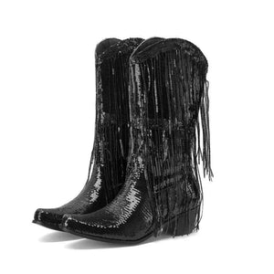 Westernboots med Glittrande Fransdesign