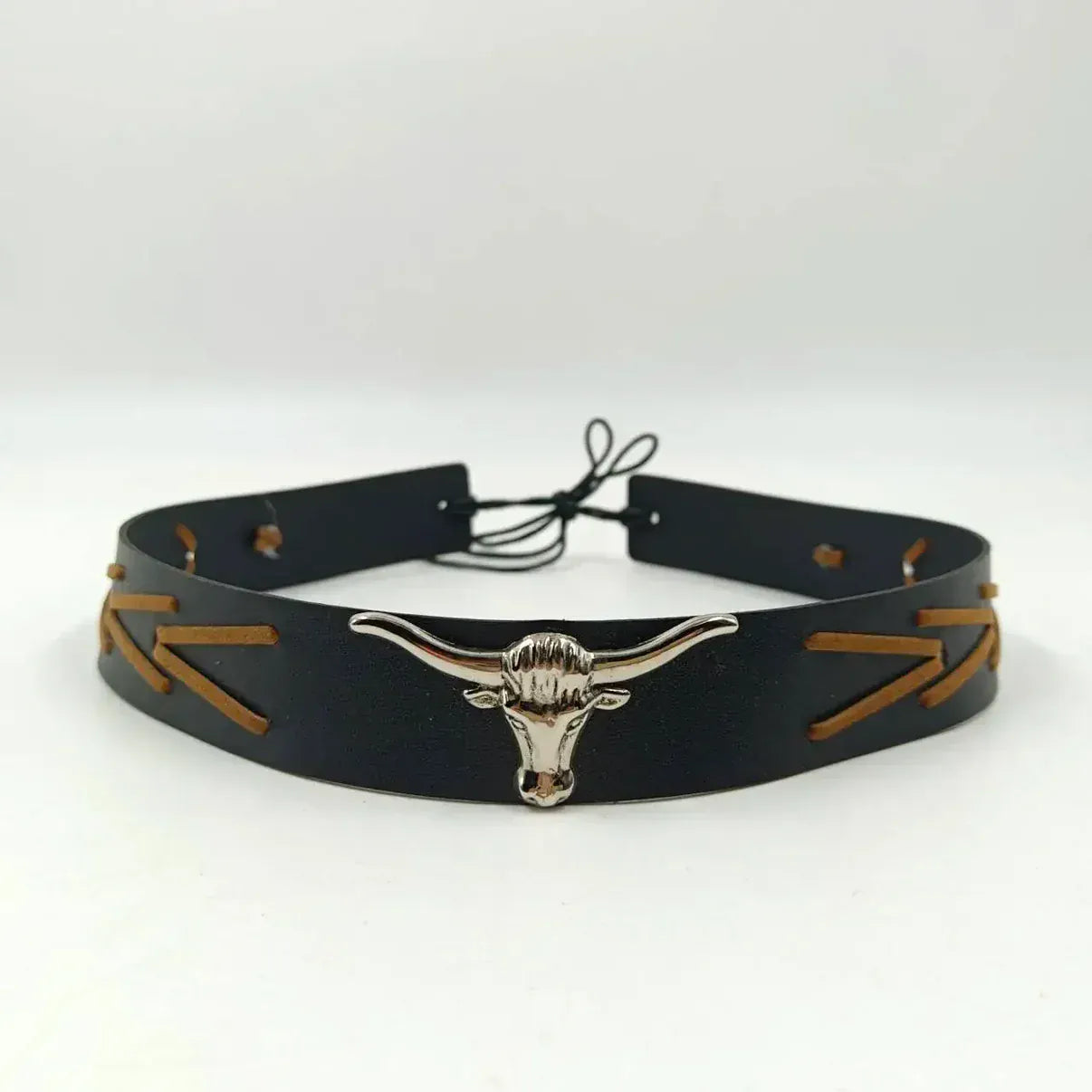 Westernhattband silverfärgat longhorn Svart / 55cm-63cm