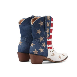 Vita Cowgirl Boots med Amerikansk Flagga