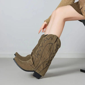 Slouchiga Cowboyboots i Mocka för Dam