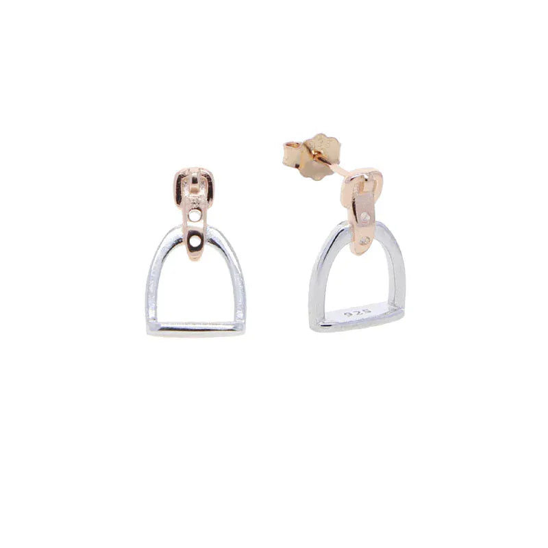100% 925 Sterling Silver Equestrian Jewelry 3 Colors Cute Lovely Design Stirrup Stud Earring rose