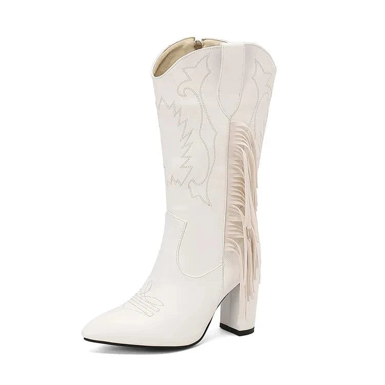 Country Boots med Fransar och Broderi Vit / 35