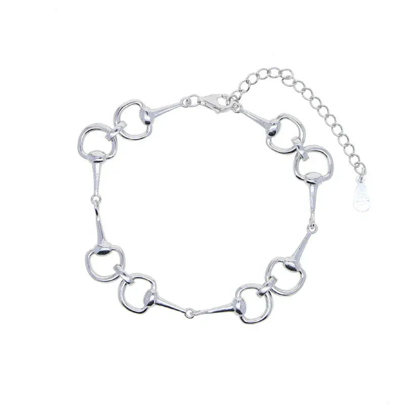 2025 New Arrived Charm Real 100% 925 Sterling Silver Horse Lover Jewelry Three Colors Snaffle Bit Pendant Silver Women Bracelets silver bracelet / 15with4cm