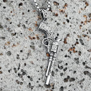 316L Stainless Steel Vintage Revolver Necklace Retro Pistol Men Pendant Chain Rock Punk for Boyfriend Biker Rider Jewelry Gift
