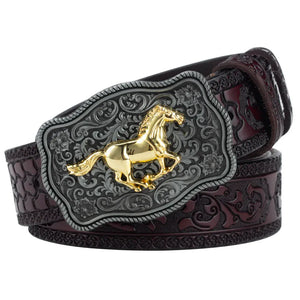 Äkta cowboyläderbälte hästmotiv Mörkbrun Häst / 95cm