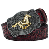 Äkta cowboyläderbälte hästmotiv Rödbrun Häst / 95cm