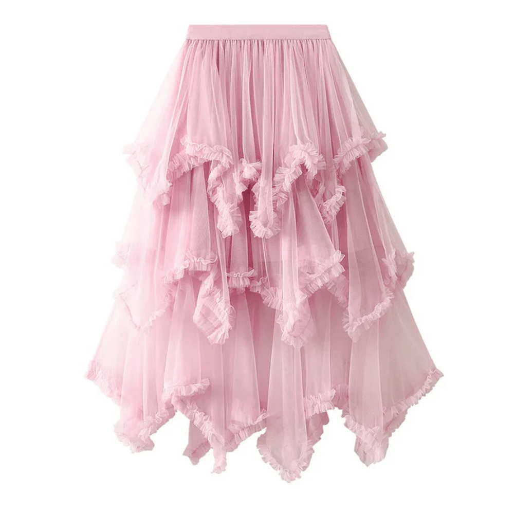 Älvinspirerad tyllkjol med asymmetrisk fåll Rosa / One Size