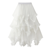Älvinspirerad tyllkjol med asymmetrisk fåll Vit / One Size