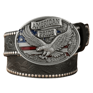 Antik American Pride cowboybälte Svart Silver / 120cm