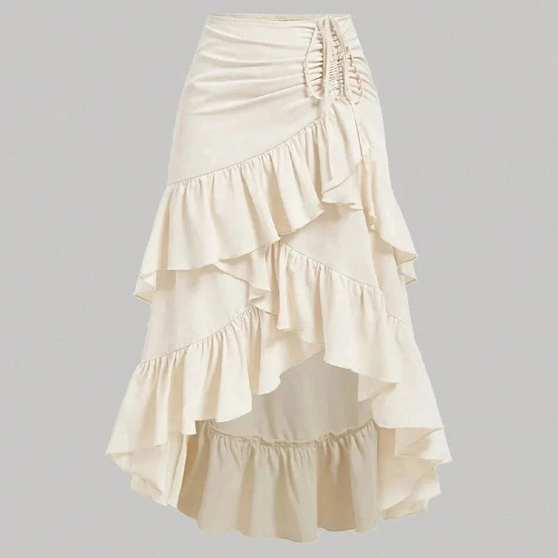 Asymmetrisk långkjol med volanger och drapering Beige / S