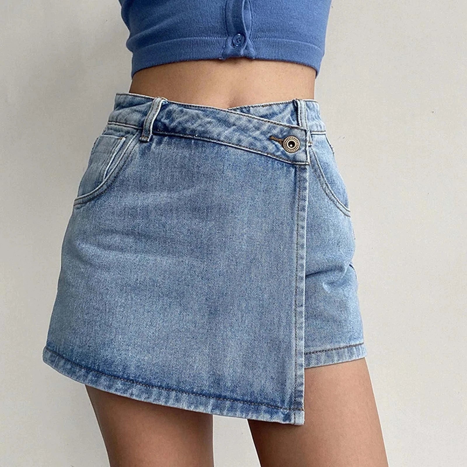 Asymmetrisk shorts kjol i jeans