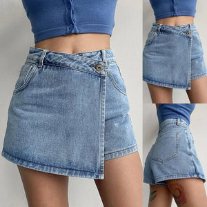 Asymmetrisk shorts kjol i jeans