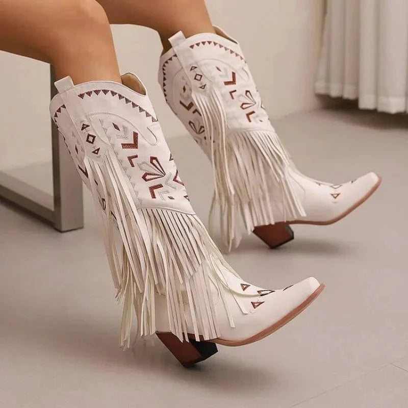 Cowgirl Boots med Fransar och Broderi