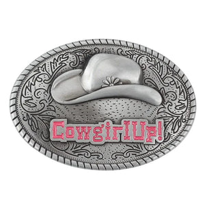 Bältespänne Cowgirl Up Oval silver hatt
