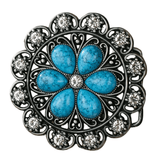 Bältespänne med blå blomma och westerndetaljer Silver
