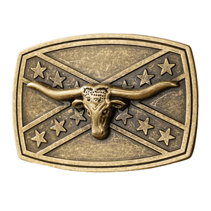 Bältespänne med sydstatsflagga och westernmotiv Guld Longhorn