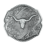 Bältespänne oktagonal med tjurskalle i relief Silver