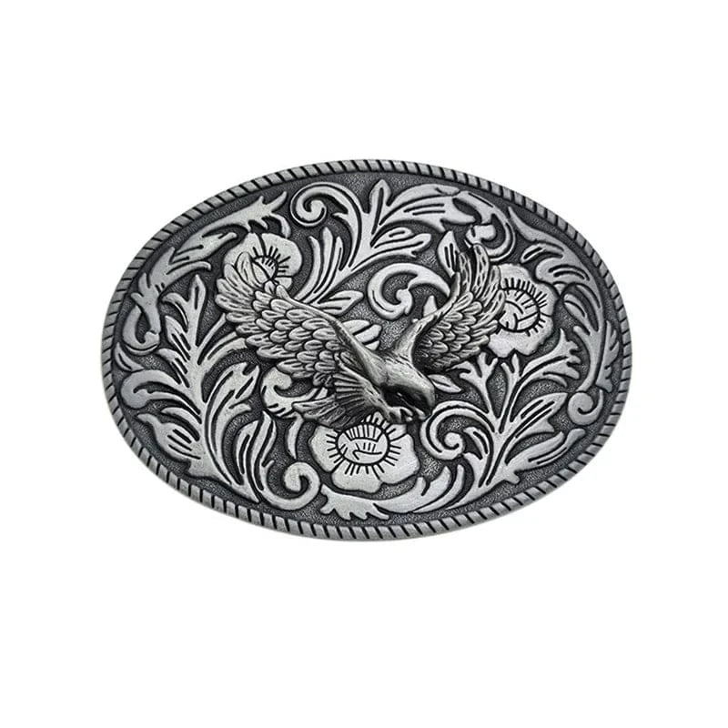 Bältespänne ovalt örn blomster western Silver