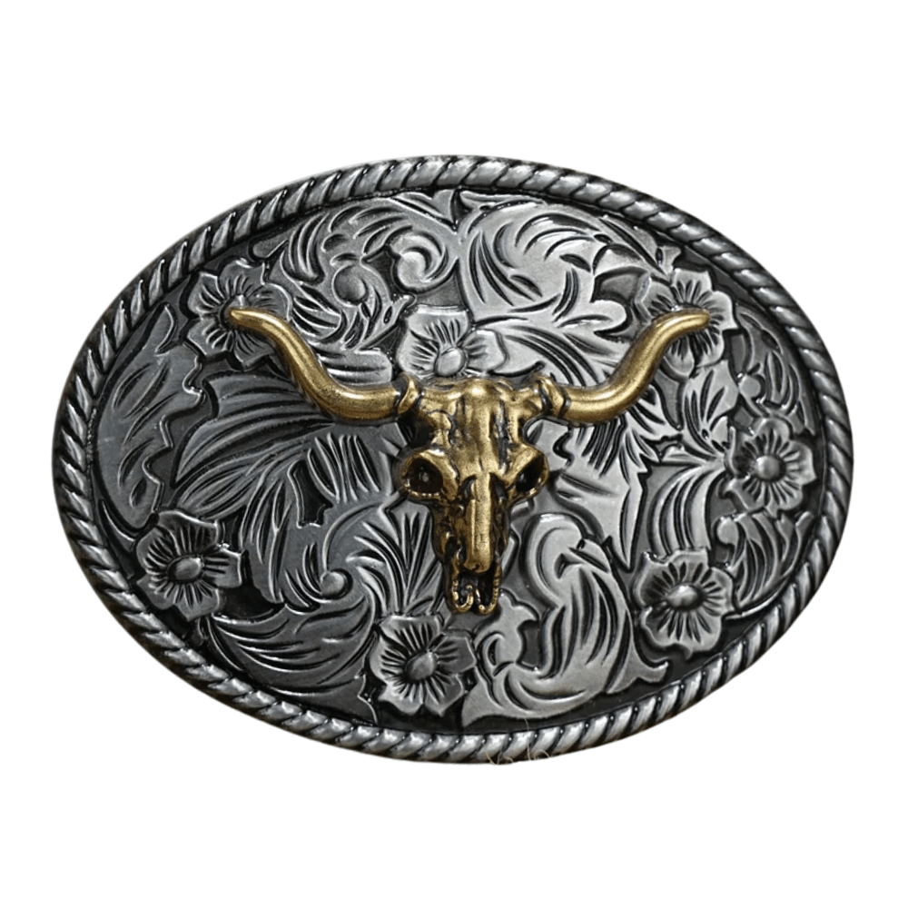 Bältespänne western med guldfärgade djurmotiv Longhorn