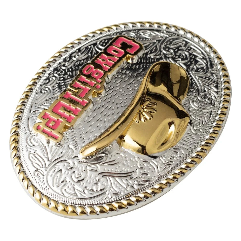 Bältesspänne cowgirl up western stil med guld och silver