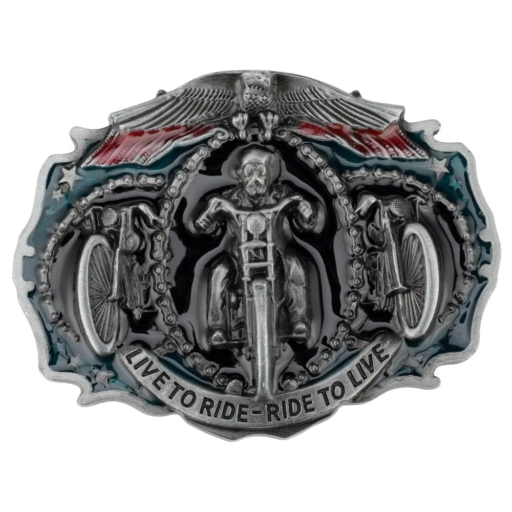 Bältesspänne motorcykel live to ride ride to live vintage stil Silver