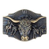 Bältesspänne Rodeo Longhorn med Cowboys Brons
