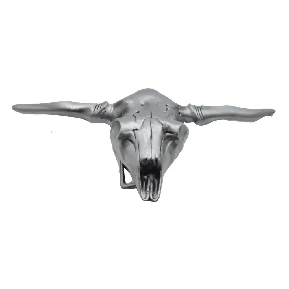 Bältesspänne western 3D tjurskalle Silver