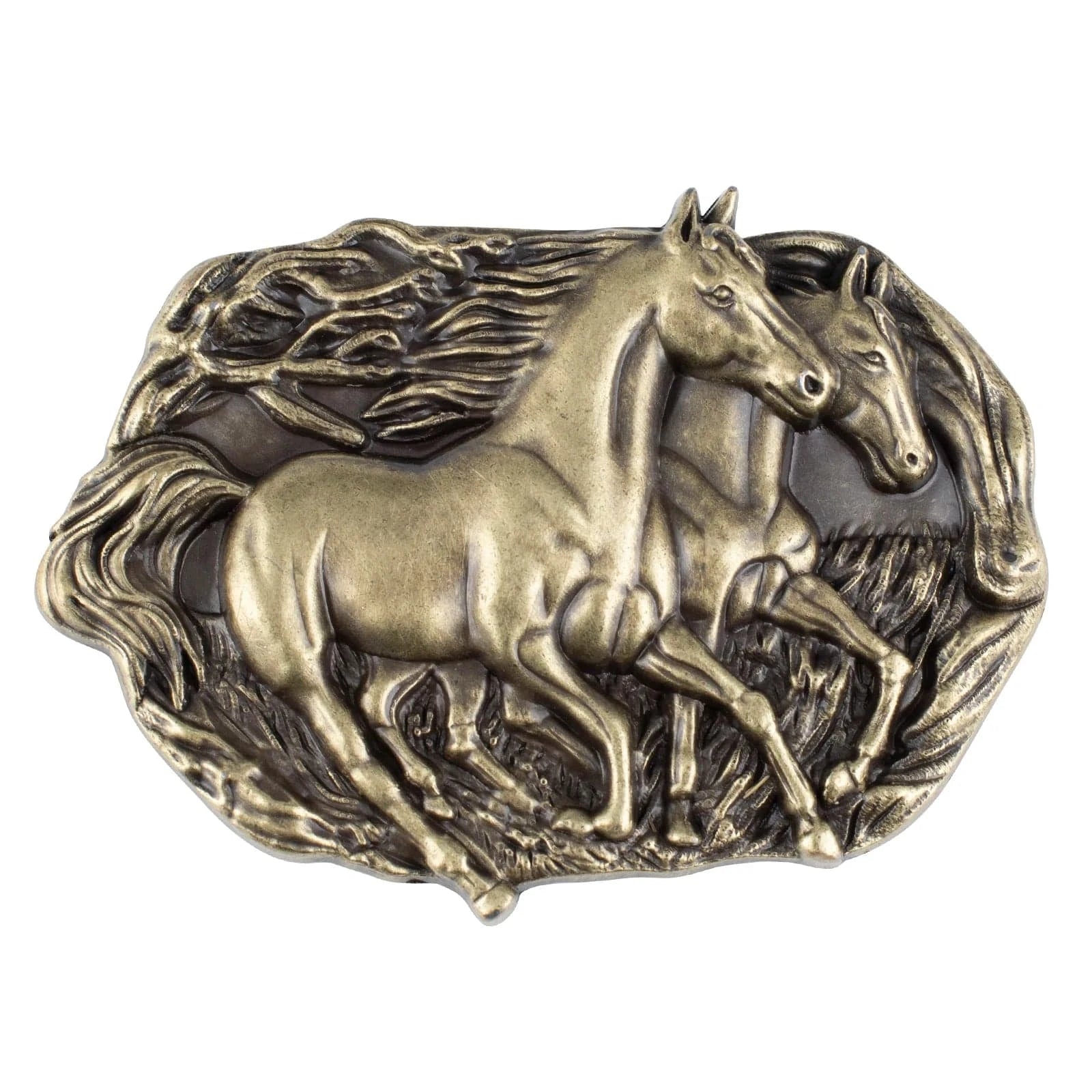Bältesspänne western stil med galopperande hästar Antik guld