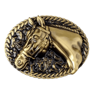 Bältesspänne western stil med hästhuvud Guld