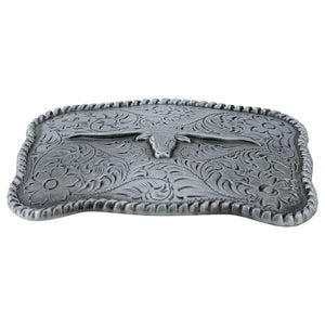 Bältesspänne western stil med tjur huvud antik silver finish