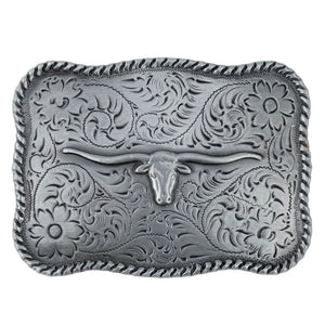Bältesspänne western stil med tjur huvud antik silver finish Longhornshuvud