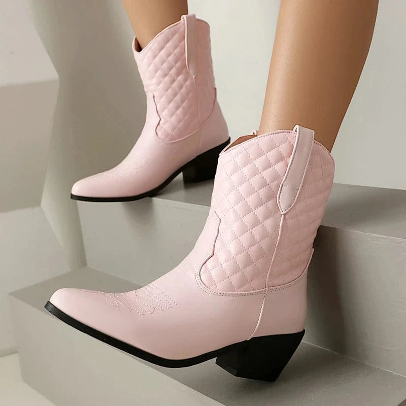 Låga Cowgirl Boots med Quiltat Skaft