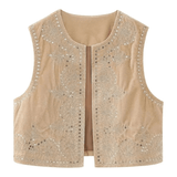 Bohemisk Festväst i Sammet med Glittrande Detaljer Beige / S