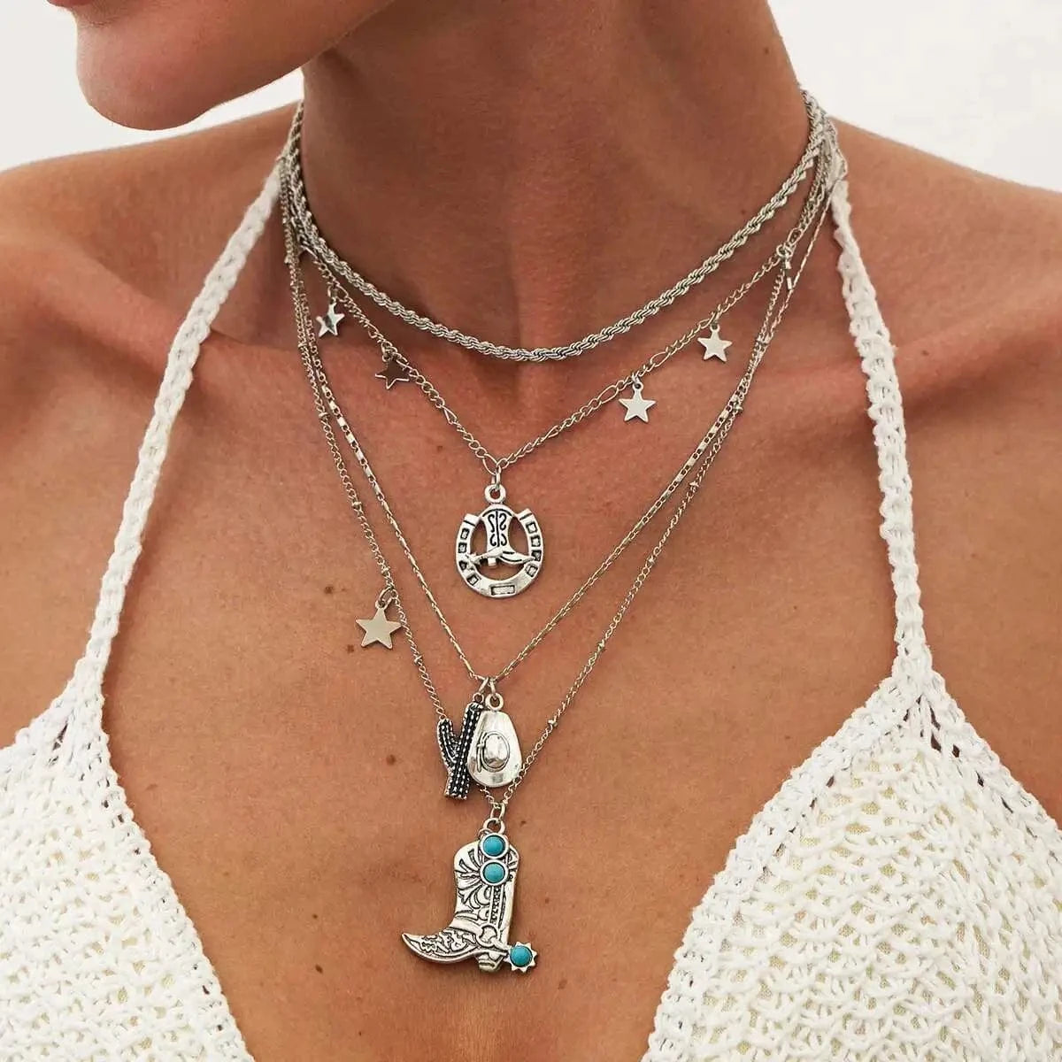 Bohemisk flera halsband Silver