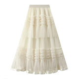 Bohemisk golvlång tyllkjol Beige / One Size