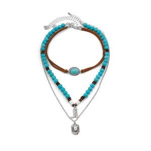 Bohemiskt lager-på-lager halsband med turkos Stil med 3st